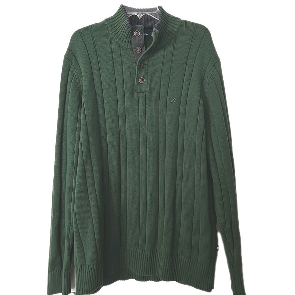 Nautica Mens 4 Button Sweater Size XL Forest Green